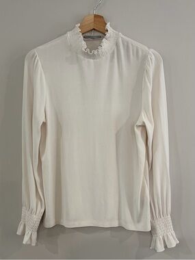 Simons White Ruffle Mock-Neck Long Sleeve Top